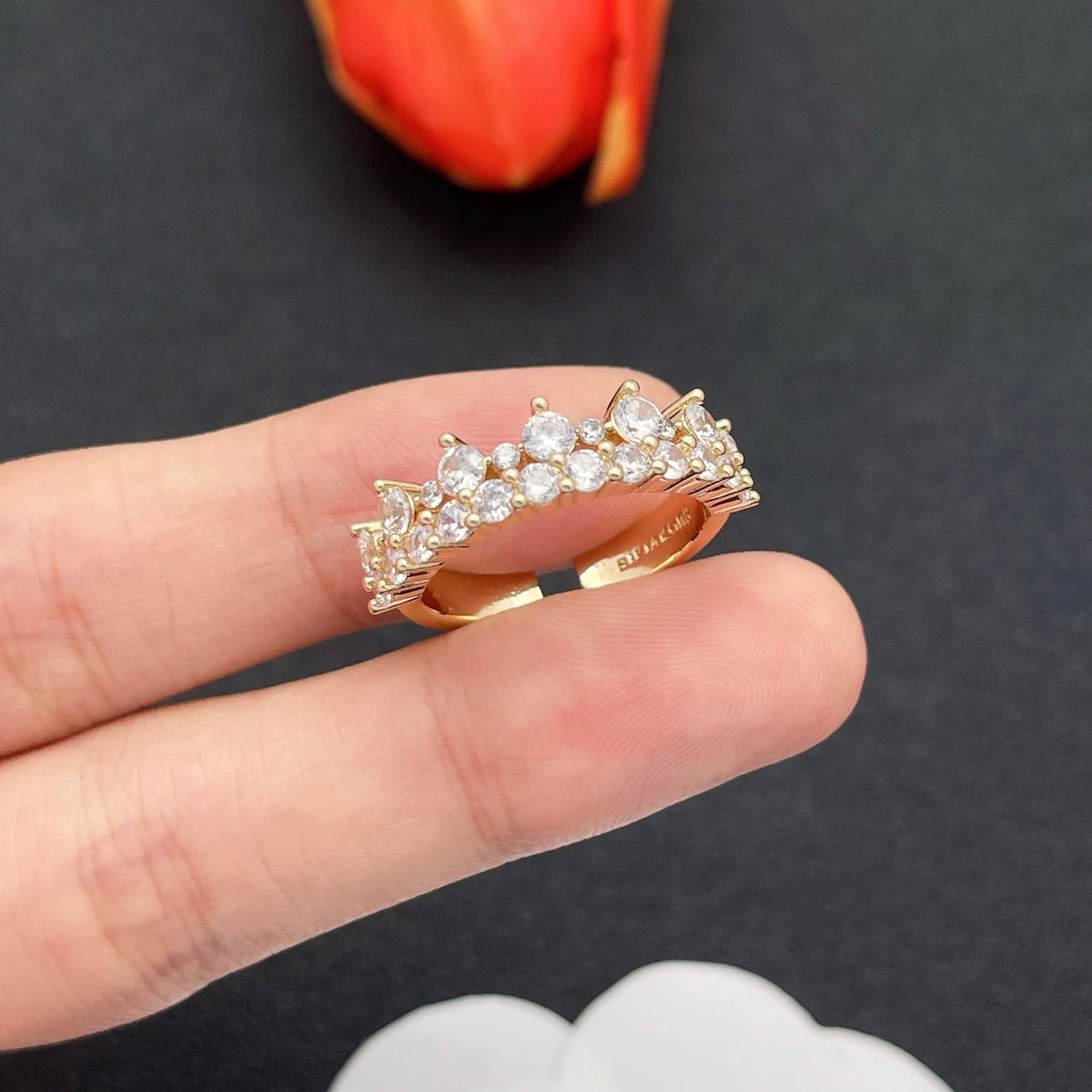 Sif Jakobs crystal crown tiara ring in Rose Gold Tone, main view