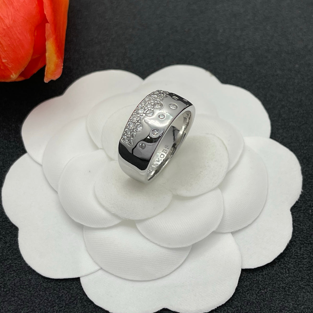 Sif Jakobs pave crystal wide band ring in Silver Tone, detail view 21