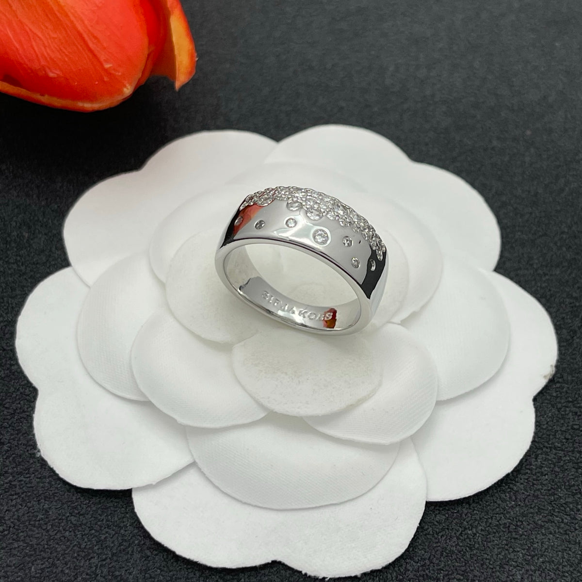 Sif Jakobs pave crystal wide band ring in Silver Tone, detail view 20