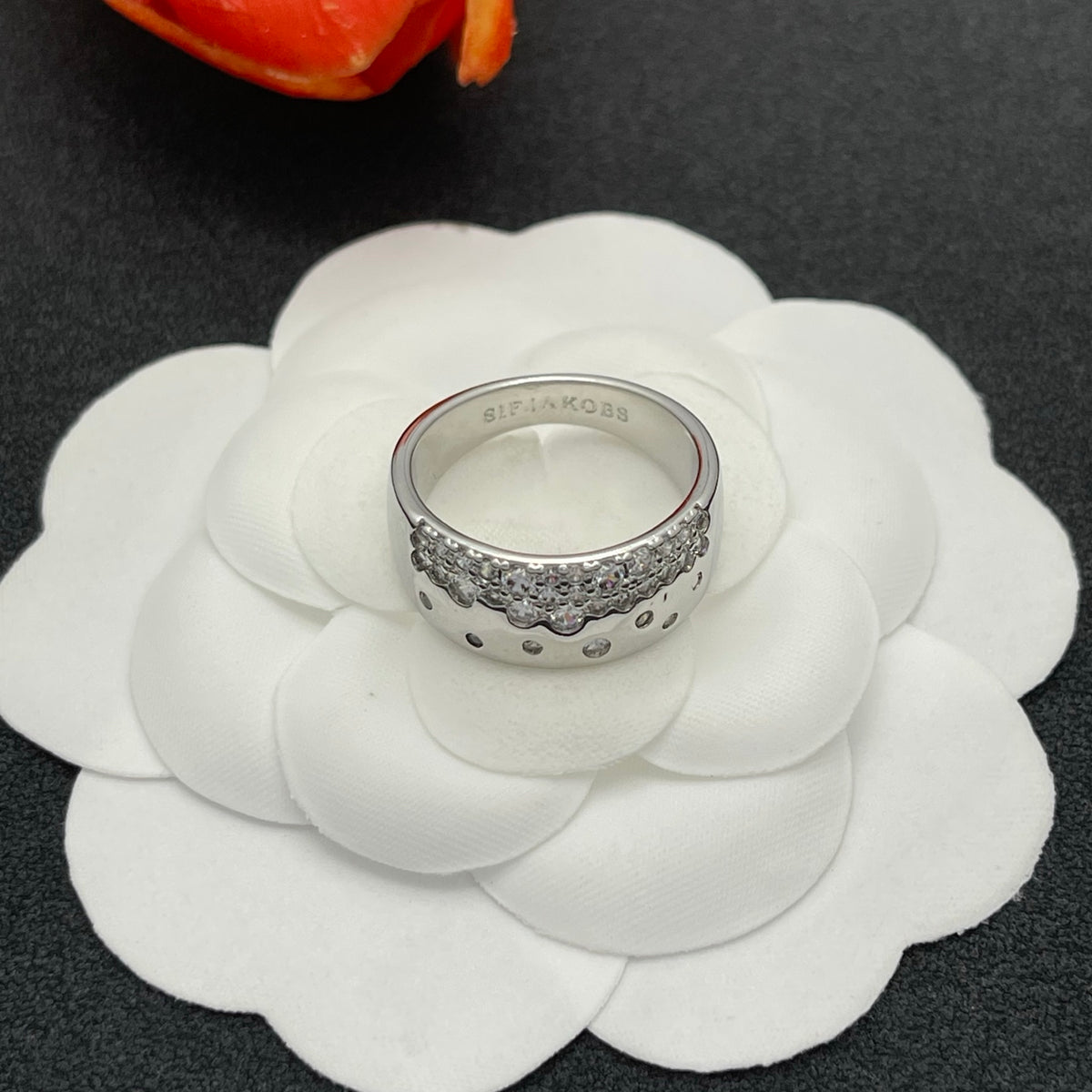 Sif Jakobs pave crystal wide band ring in Silver Tone, detail view 24