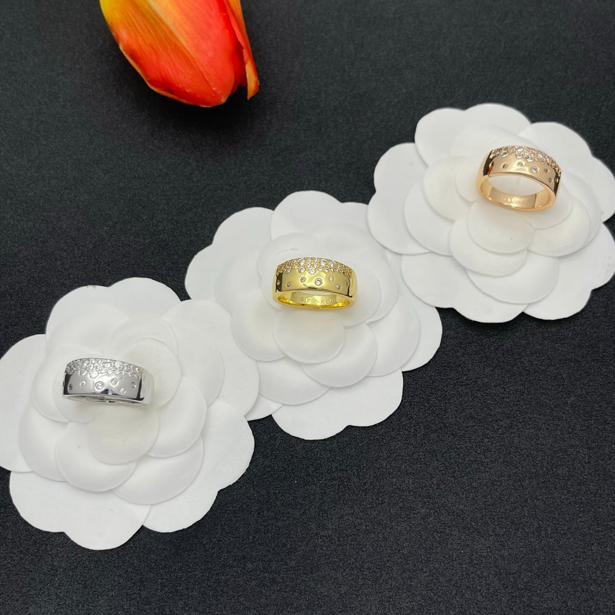 Sif Jakobs pave crystal wide band ring in Rose Gold Tone, detail view 8