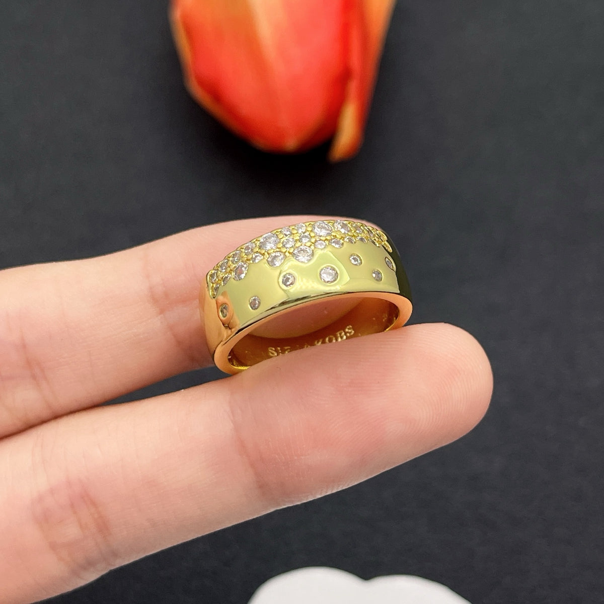 Sif Jakobs pave crystal wide band ring in Gold Tone, detail view 9