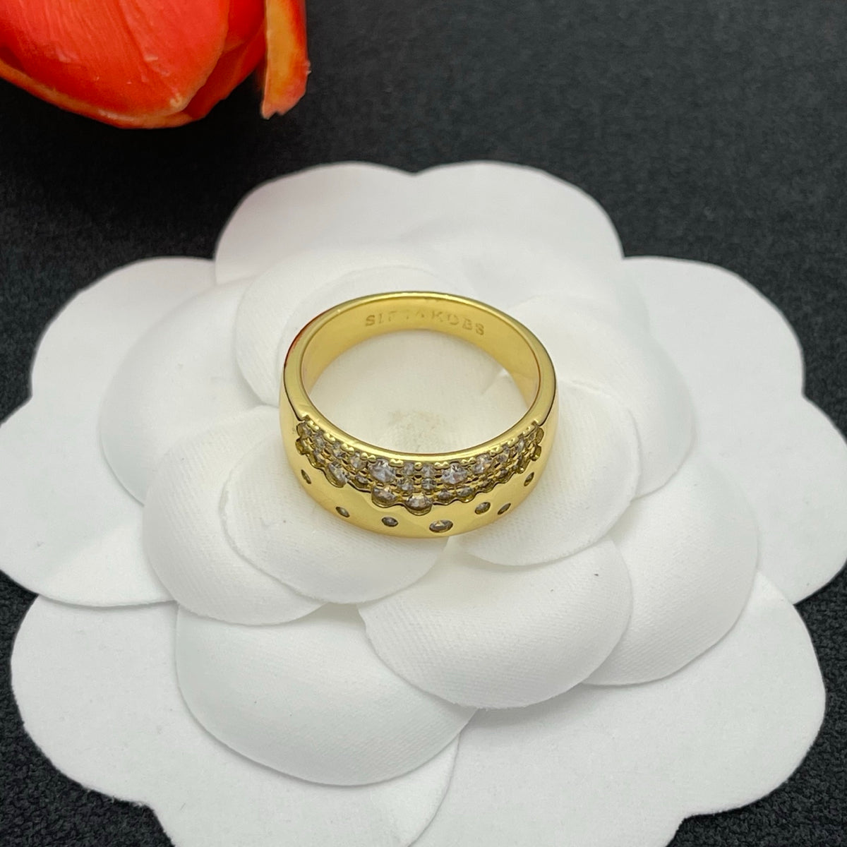 Sif Jakobs pave crystal wide band ring in Gold Tone, detail view 15