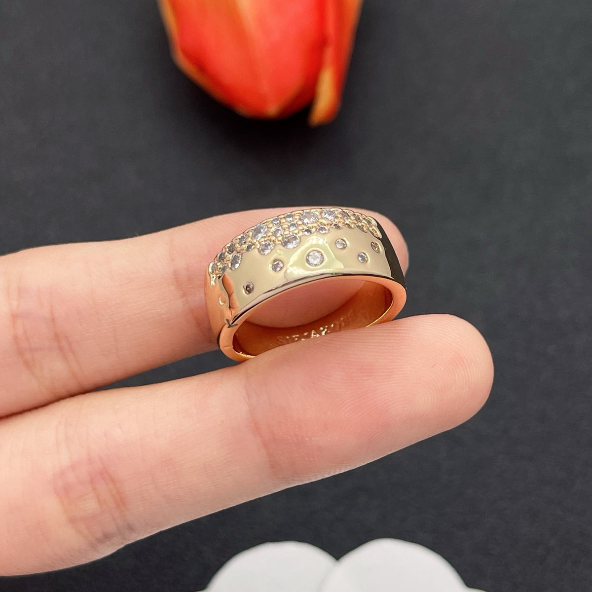 Sif Jakobs pave crystal wide band ring in Rose Gold Tone, main view
