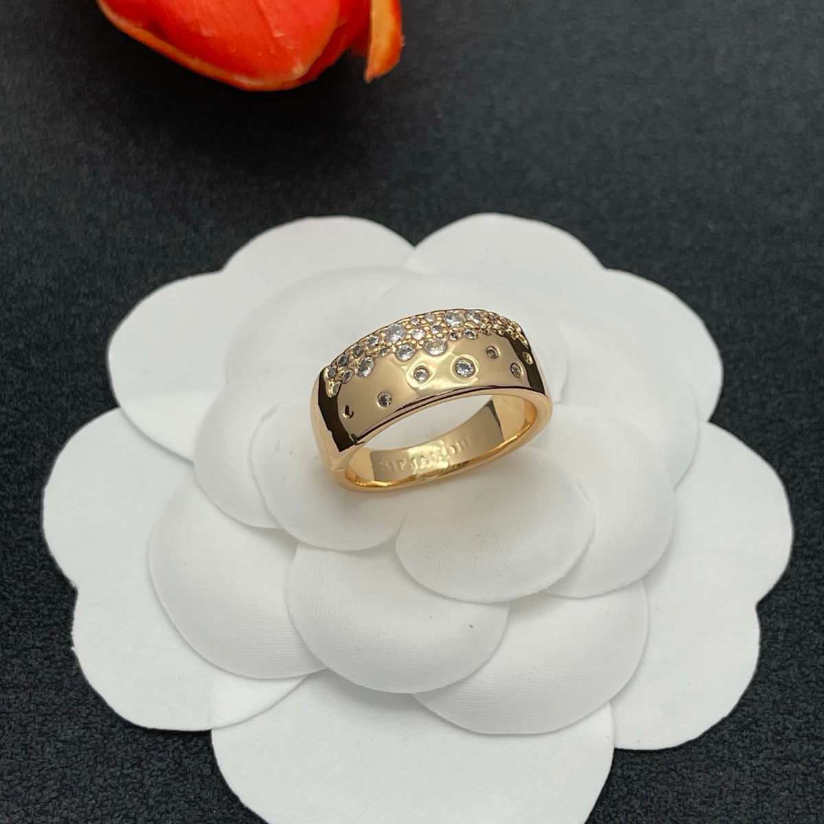 Sif Jakobs pave crystal wide band ring in Rose Gold Tone, detail view 2
