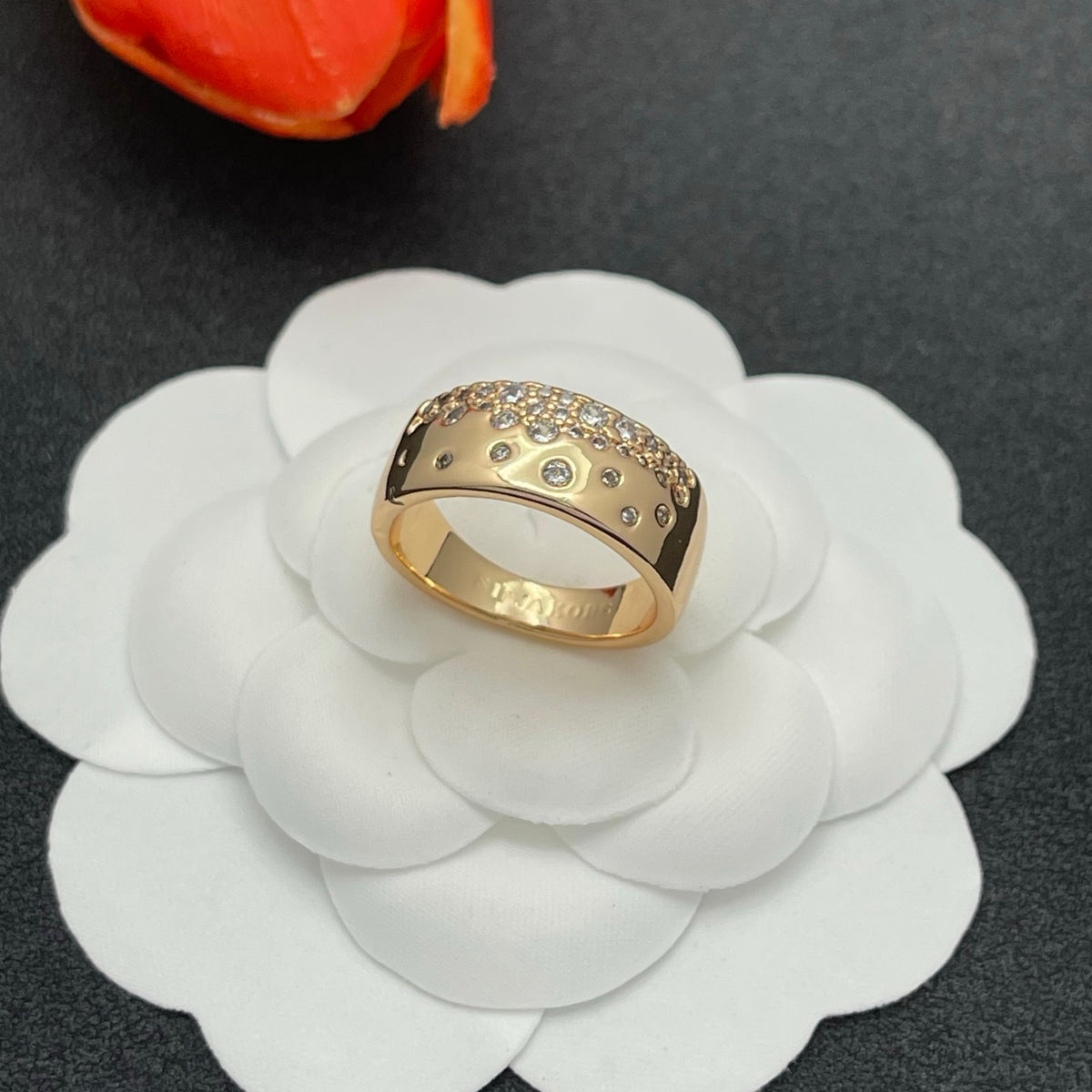 Sif Jakobs pave crystal wide band ring in Rose Gold Tone, detail view 3