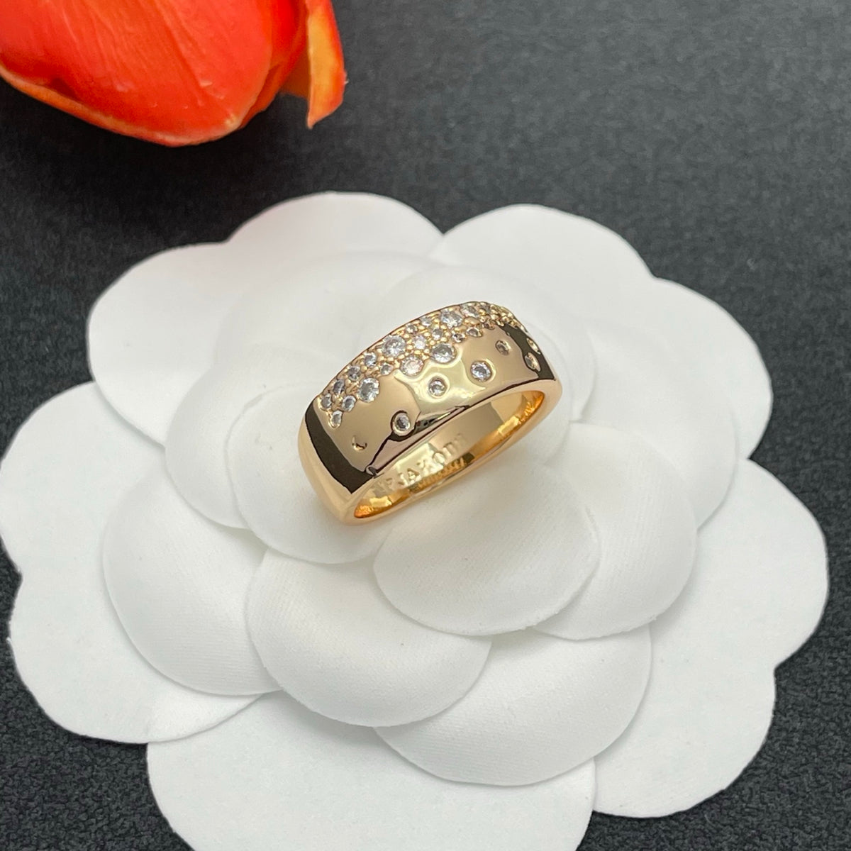 Sif Jakobs pave crystal wide band ring in Rose Gold Tone, detail view 4