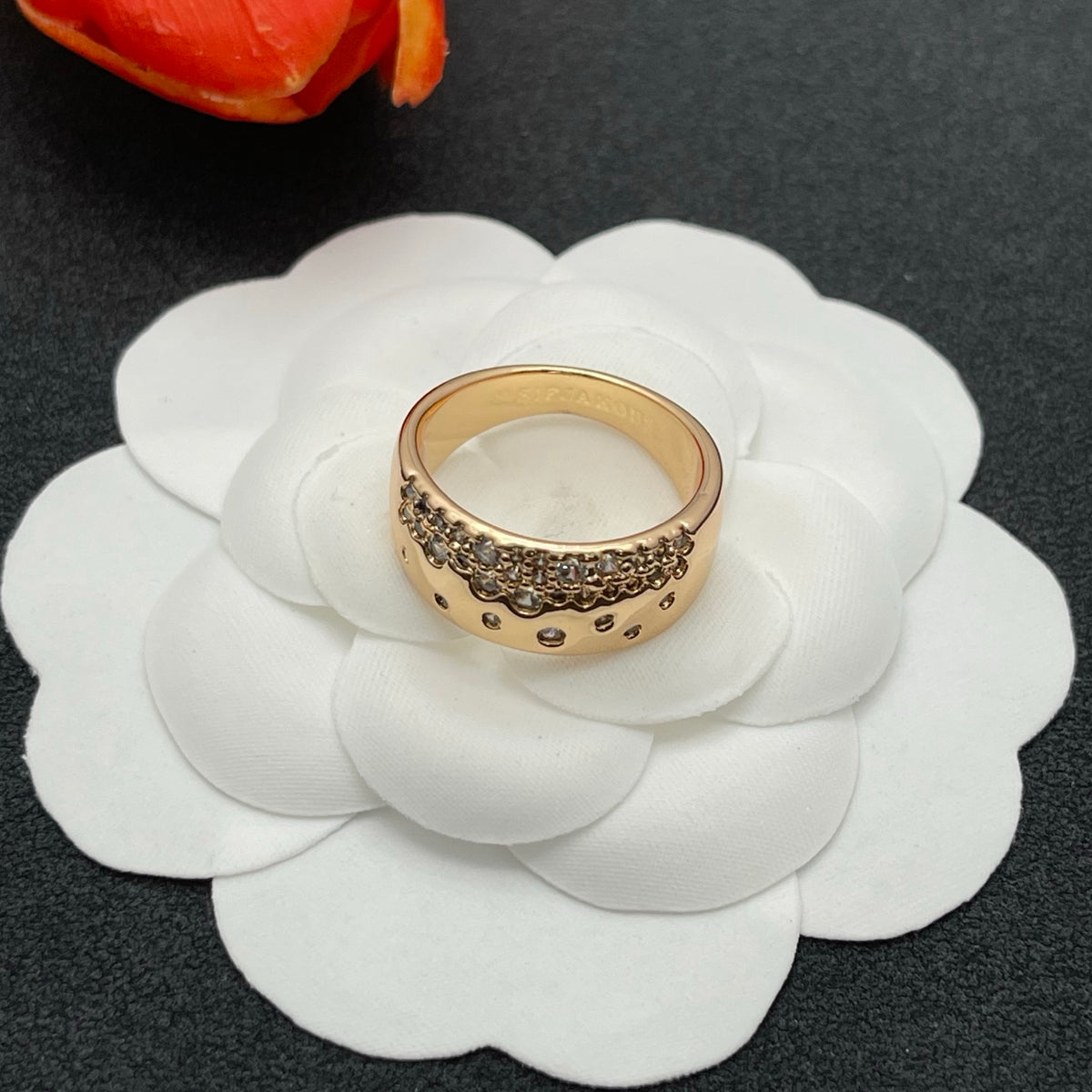 Sif Jakobs pave crystal wide band ring in Rose Gold Tone, detail view 7