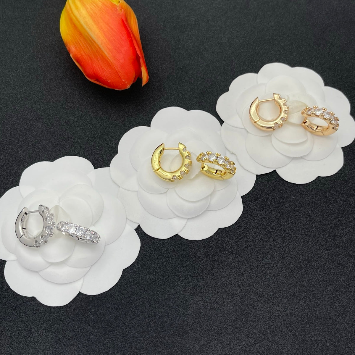 Sif Jakobs graduated crystal huggie hoop earrings in Gold Tone, detail view 8