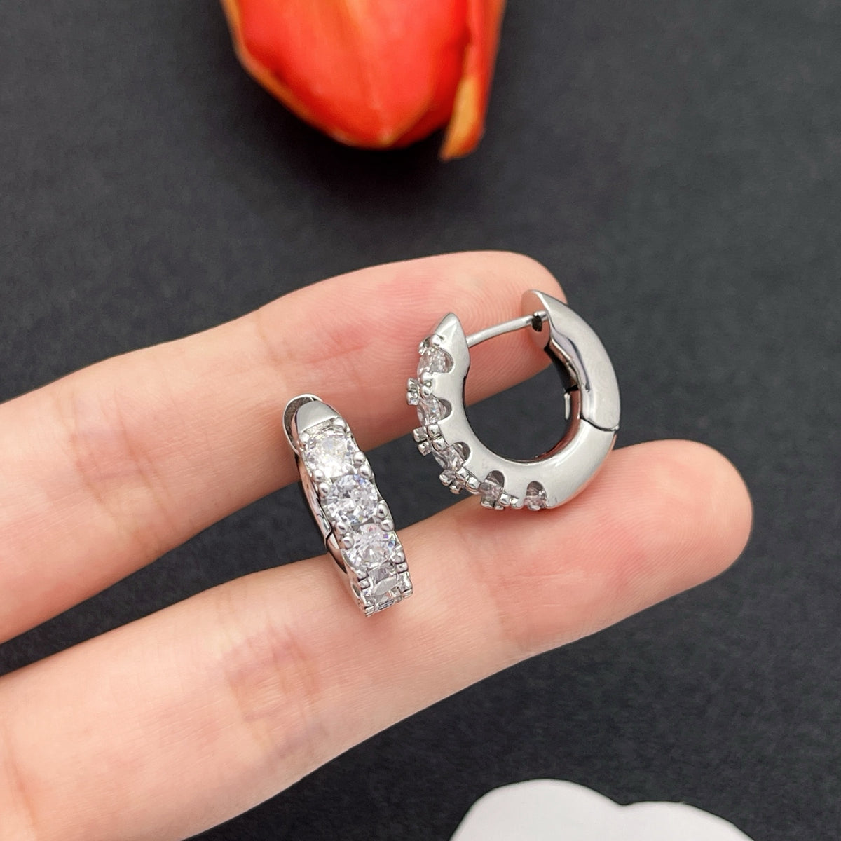 Sif Jakobs graduated crystal huggie hoop earrings in Silver Tone, detail view 18