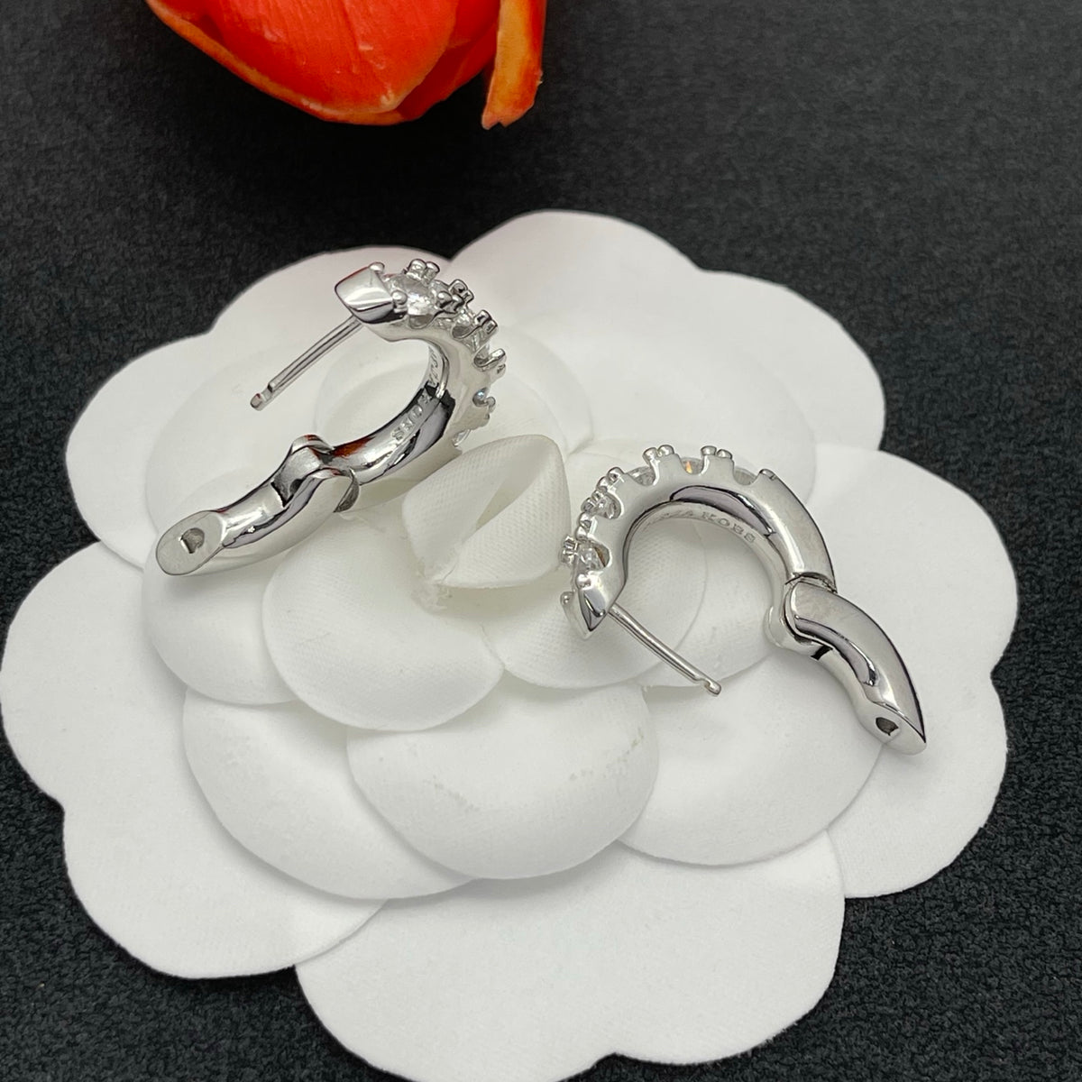 Sif Jakobs graduated crystal huggie hoop earrings in Silver Tone, detail view 23