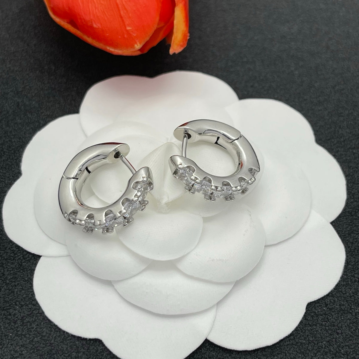 Sif Jakobs graduated crystal huggie hoop earrings in Silver Tone, detail view 21