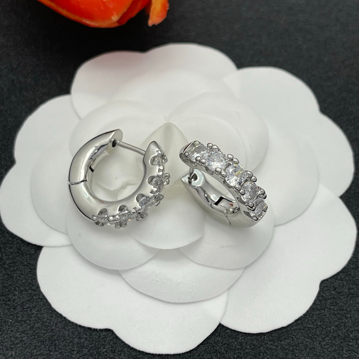 Sif Jakobs graduated crystal huggie hoop earrings in Silver Tone, detail view 19