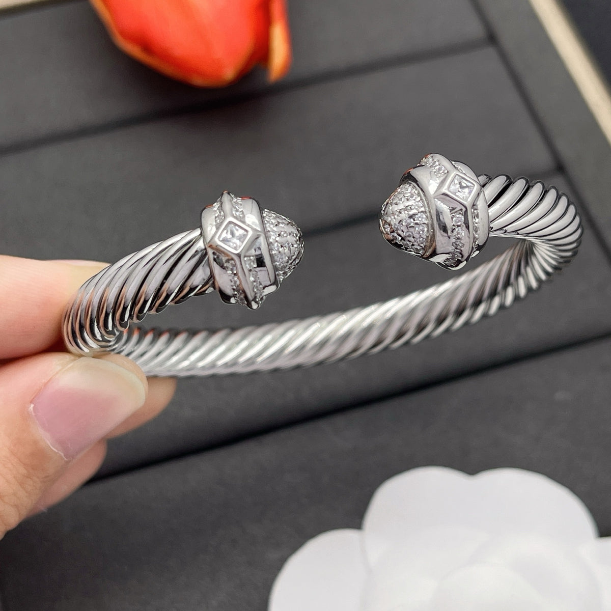 David Yurman pave crystal cable cuff bracelet in Silver Tone, detail view 11