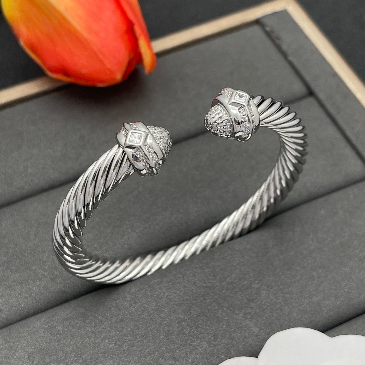 David Yurman pave crystal cable cuff bracelet in Silver Tone, detail view 13