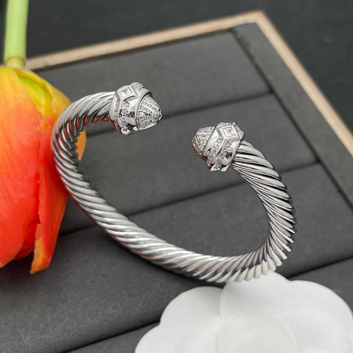 David Yurman pave crystal cable cuff bracelet in Silver Tone, detail view 14