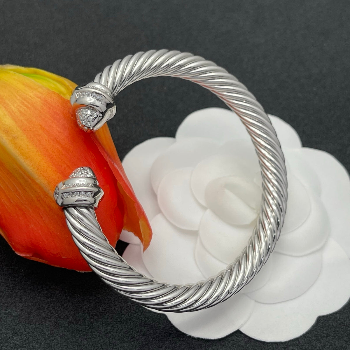David Yurman pave crystal cable cuff bracelet in Silver Tone, detail view 15