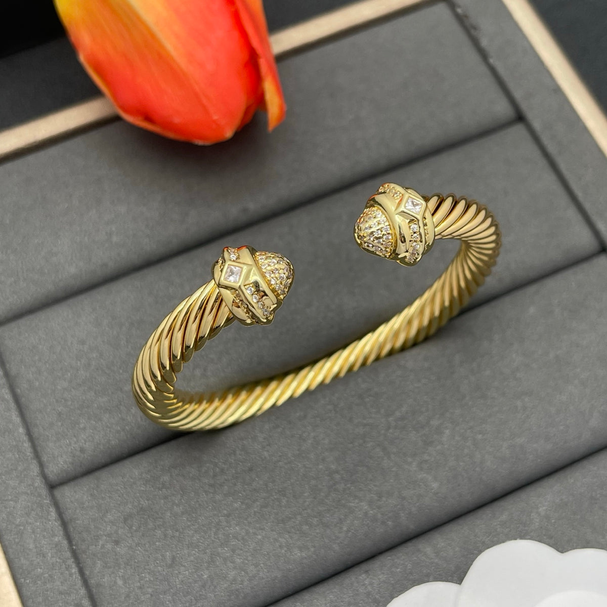 David Yurman pave crystal cable cuff bracelet in Gold Tone, detail view 4