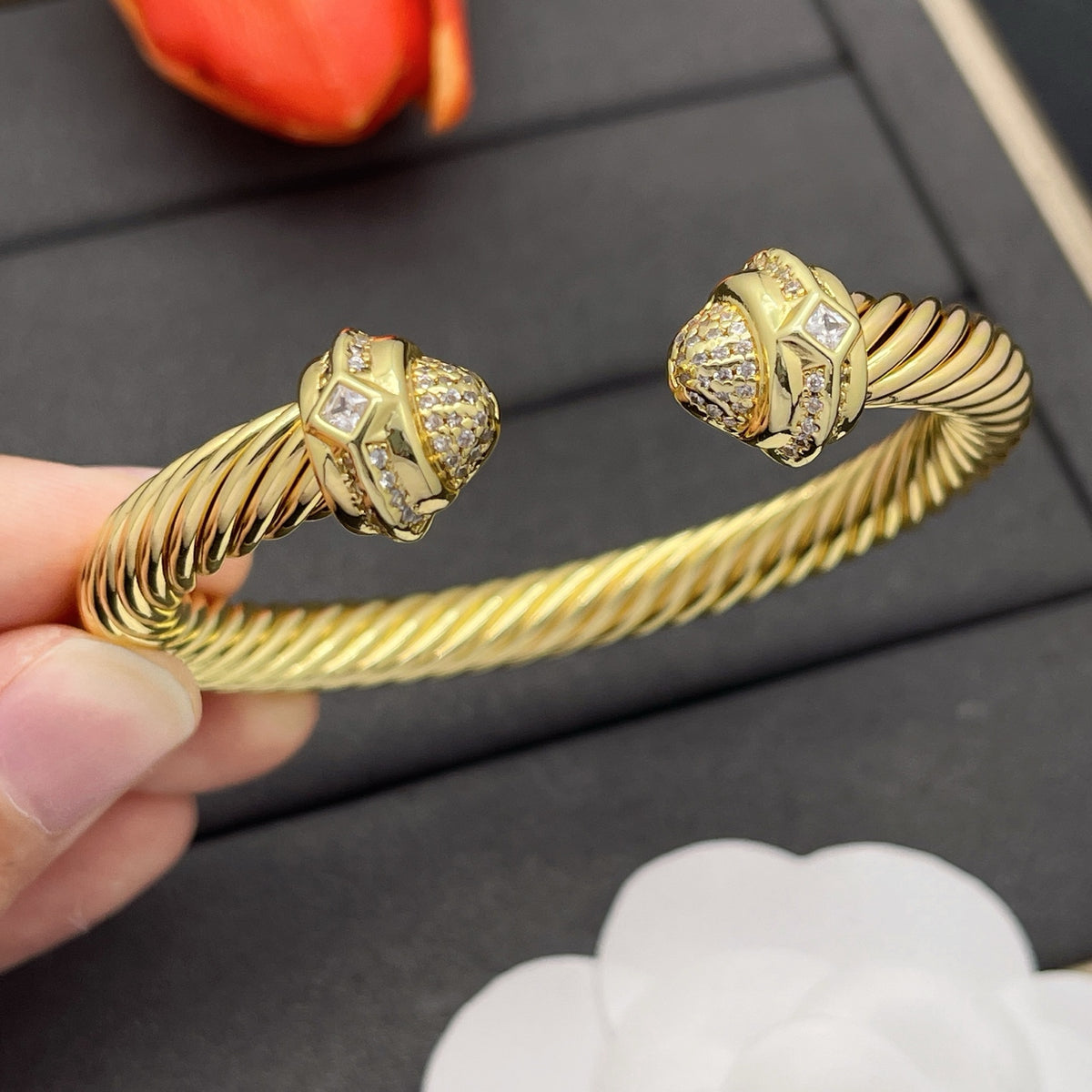 David Yurman pave crystal cable cuff bracelet in Gold Tone, detail view 3