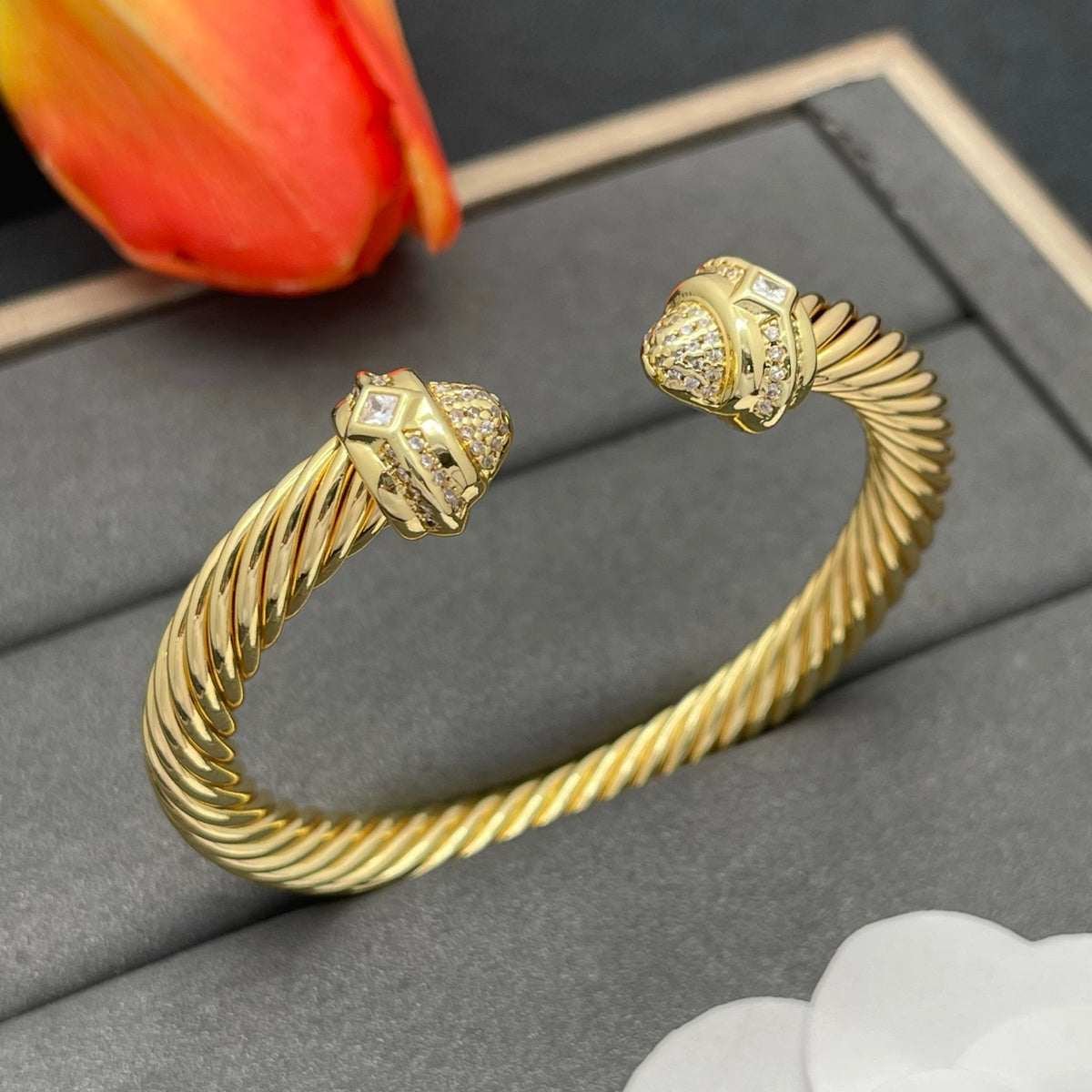 David Yurman pave crystal cable cuff bracelet in Gold Tone, detail view 5