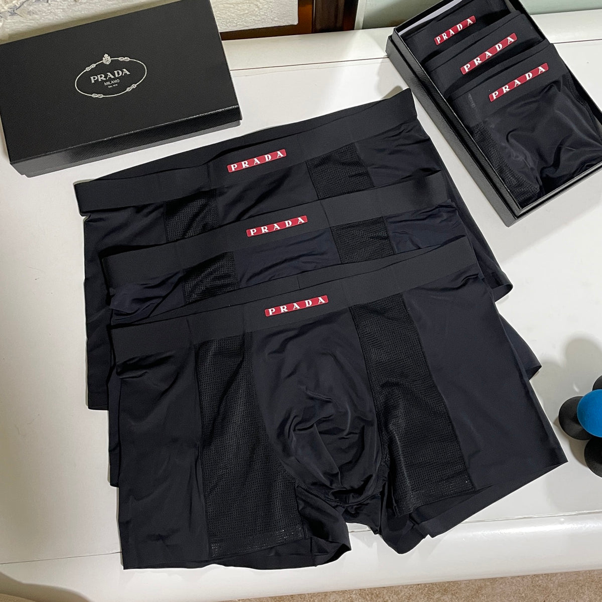 Prada Black Small Red Waist Marks Boxer Briefs, image 1