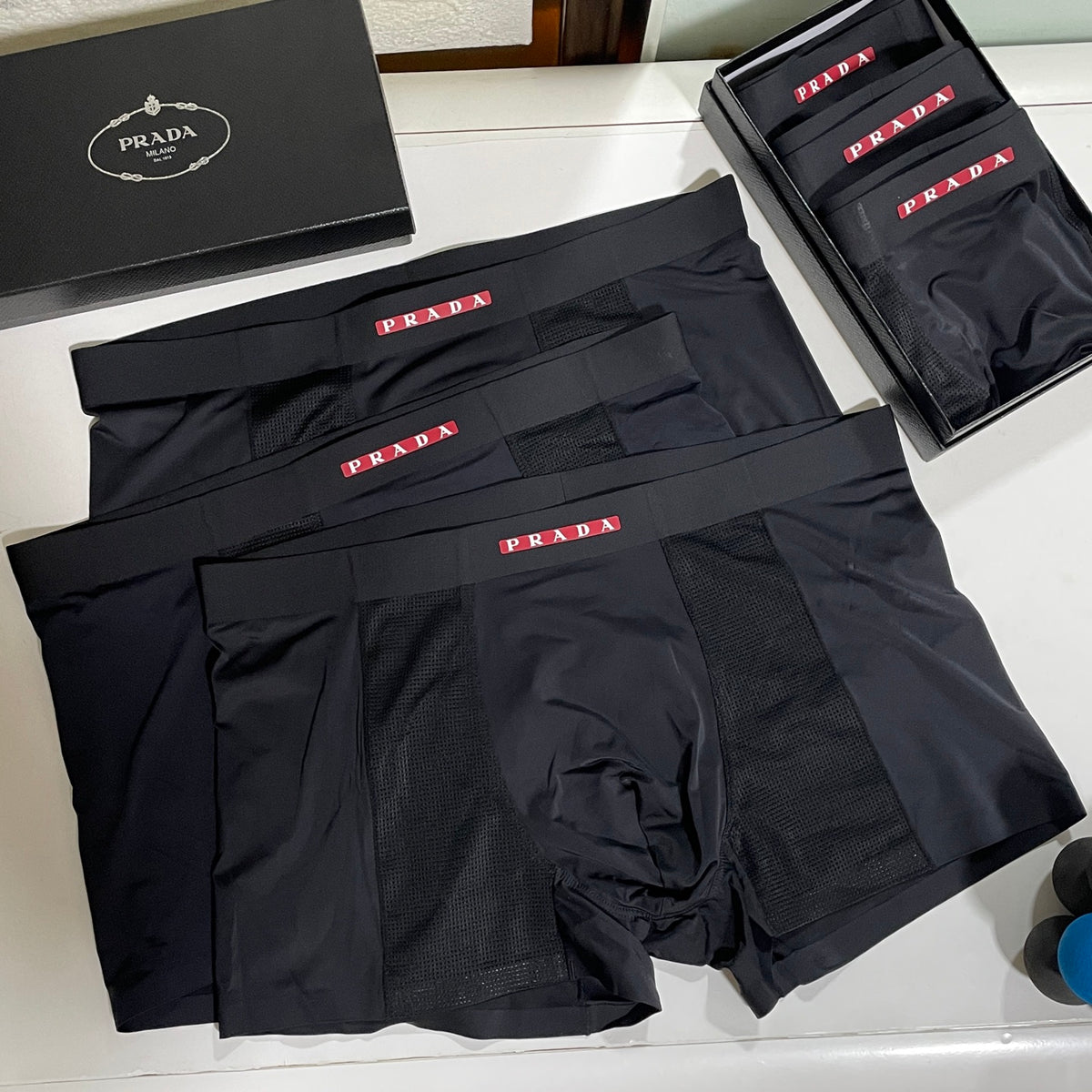 Prada Black Small Red Waist Marks Boxer Briefs, image 2