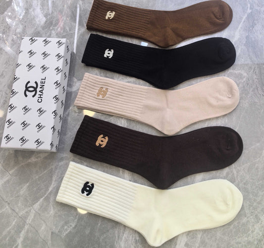 Chanel Earthy Neutral Small Foot Letters No-Show Socks, image 1
