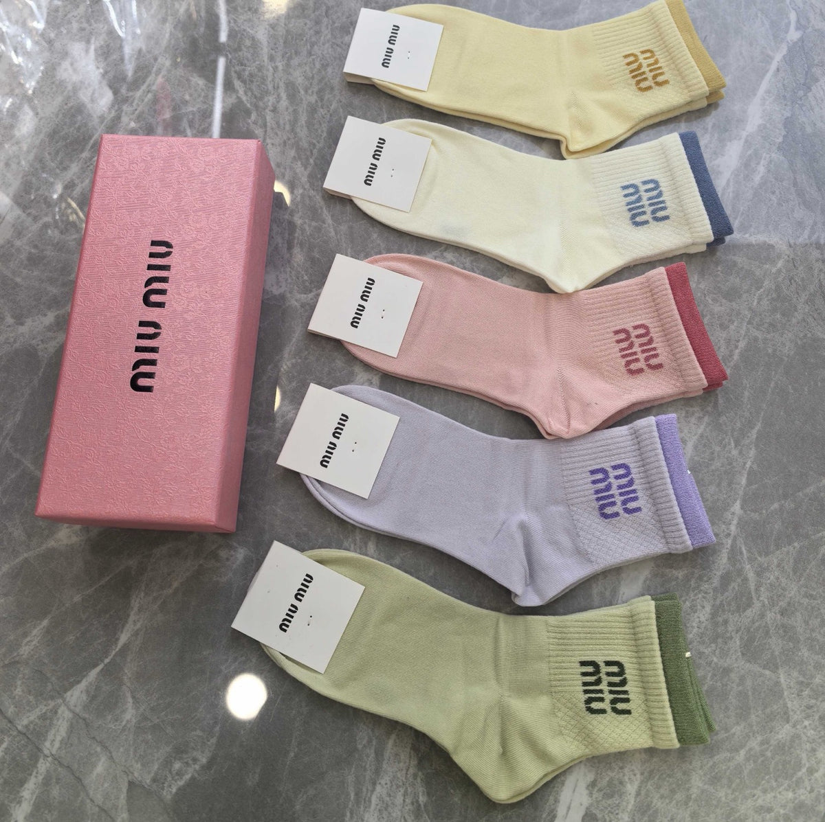 Miu Miu Boxed Pink Cream Broad Wordmarks Crew Socks, image 2