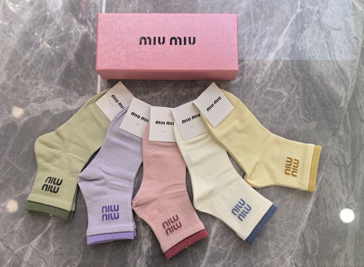 Miu Miu Boxed Pink Cream Broad Wordmarks Crew Socks, image 4