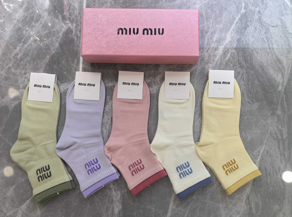 Miu Miu Boxed Pink Cream Broad Wordmarks Crew Socks, image 6