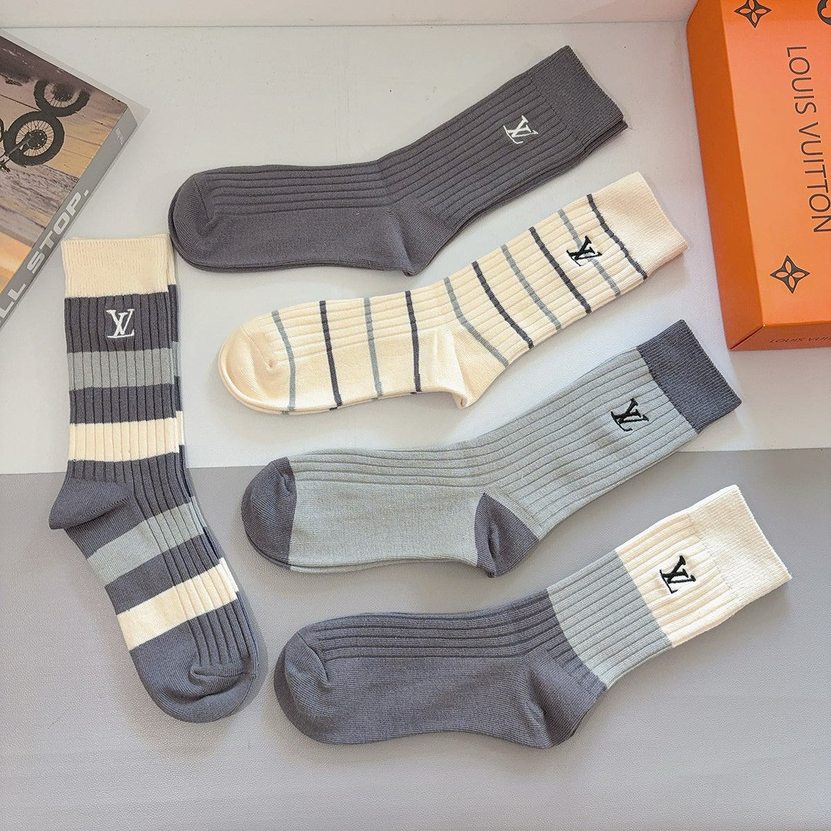 Louis Vuitton Neutral Broad Stripe Cuffs Crew Socks, image 7