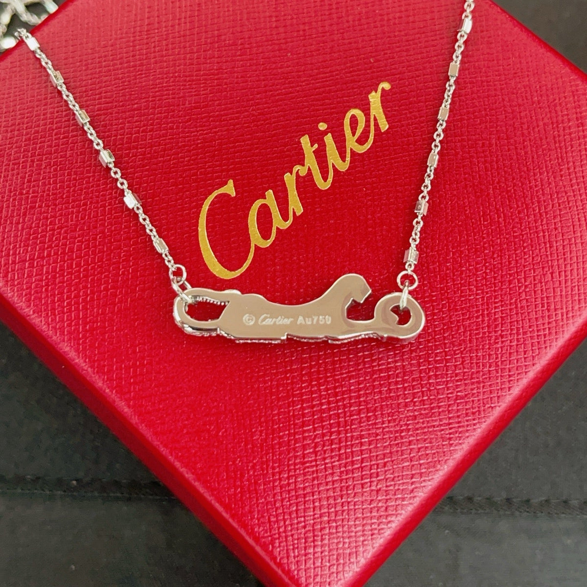 Cartier Style 264 silver-tone panther motif necklace view 3