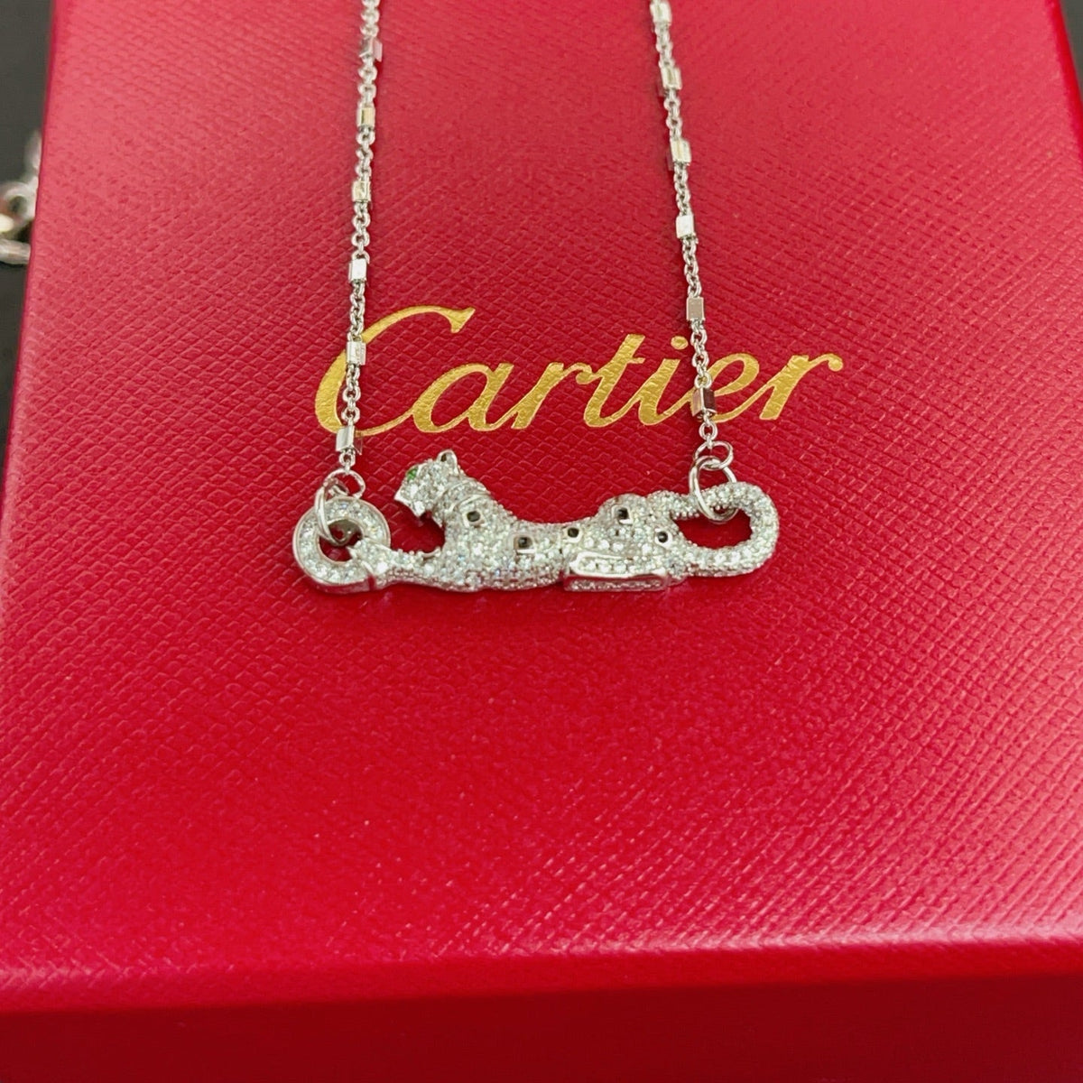 Cartier Style 264 Silver-Tone Panther-Motif Necklace Necklaces