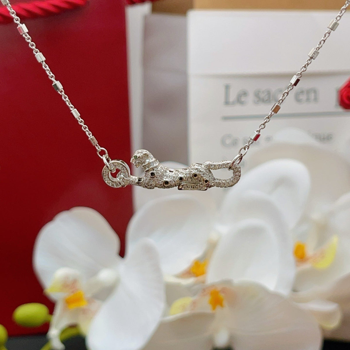 Cartier Style 264 silver-tone panther motif necklace view 5