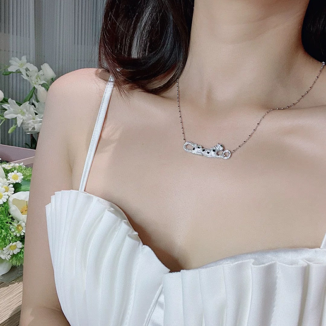 Cartier Style 264 silver-tone panther motif necklace view 4