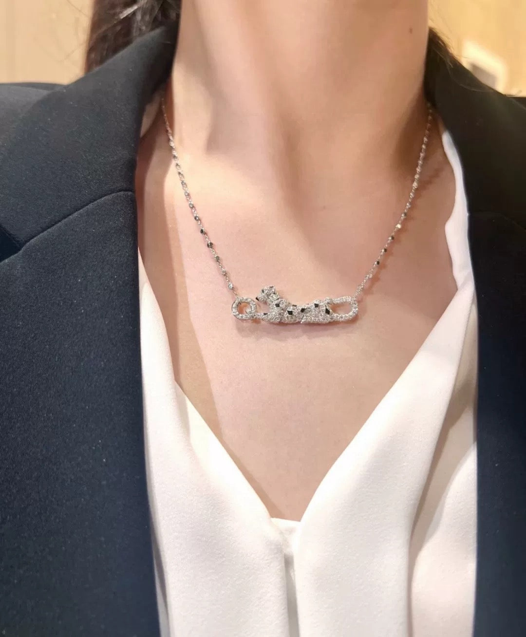 Cartier Style 264 silver-tone panther motif necklace view 2