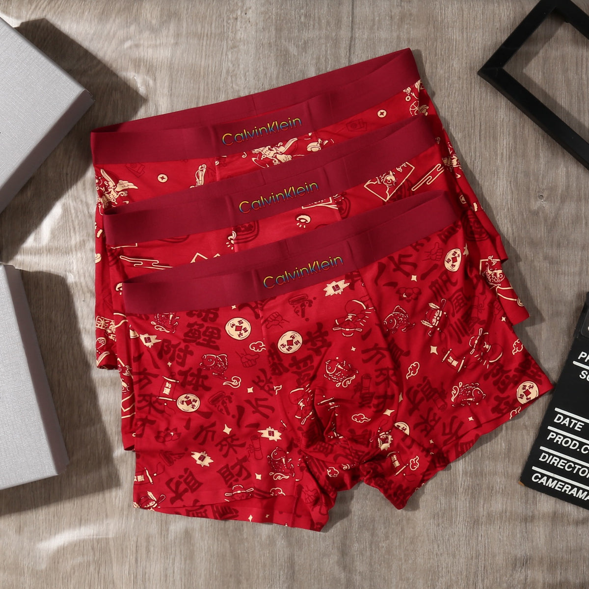 Calvin Klein Red Allover Small Motifs Boxer Briefs, image 1