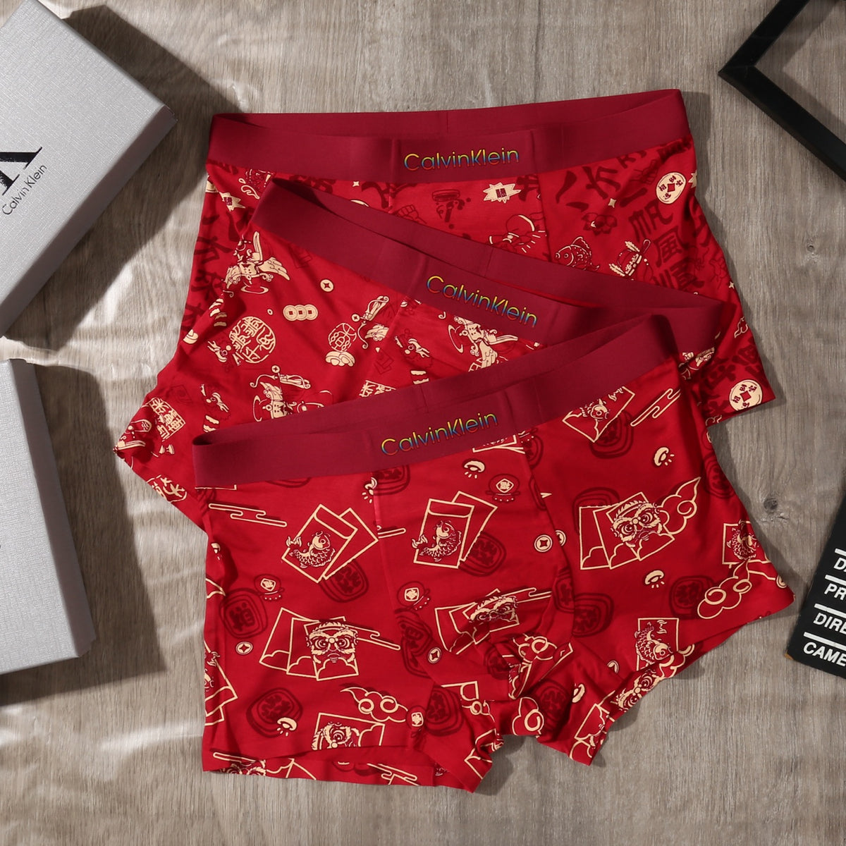 Calvin Klein Red Allover Small Motifs Boxer Briefs, image 3