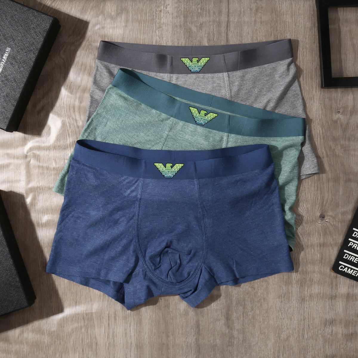 Emporio Armani Grey Teal Contrast Wing Waist Boxer Briefs, image 3
