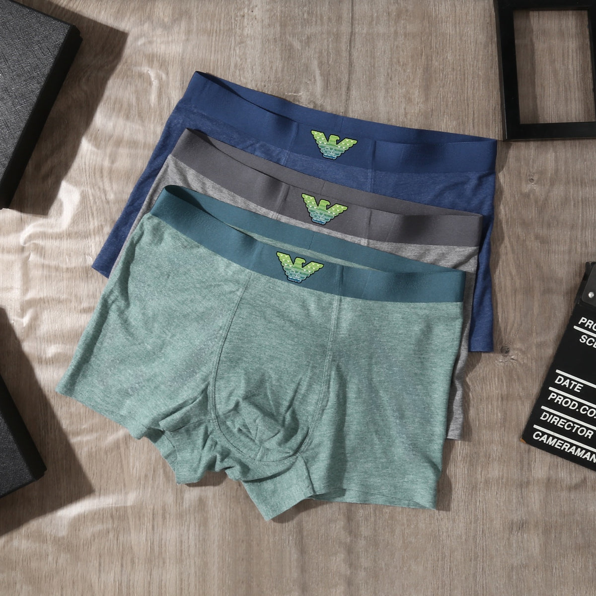 Emporio Armani Grey Teal Contrast Wing Waist Boxer Briefs, image 1
