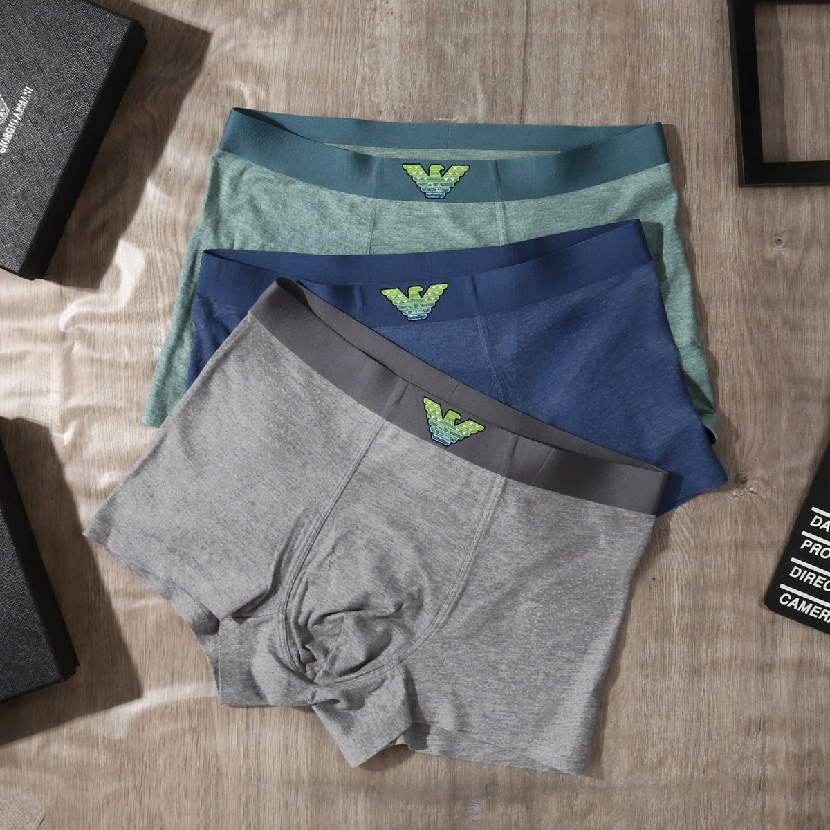 Emporio Armani Grey Teal Contrast Wing Waist Boxer Briefs, image 4