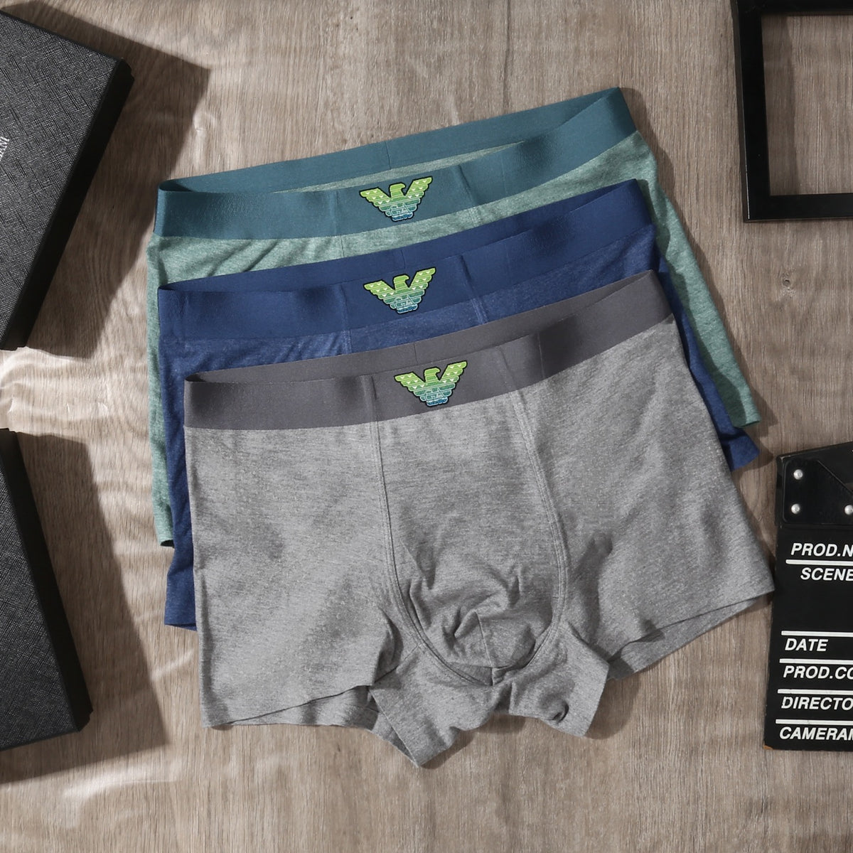 Emporio Armani Grey Teal Contrast Wing Waist Boxer Briefs, image 2
