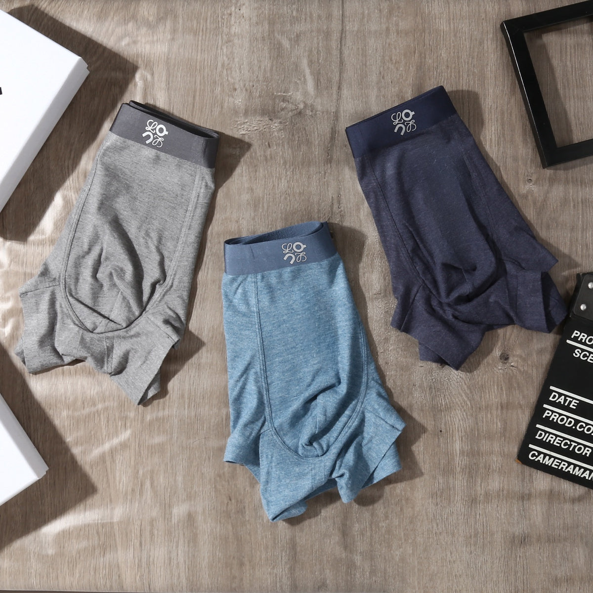 On Blue Grey Black Small Waist Motif Boxer Briefs, image 6