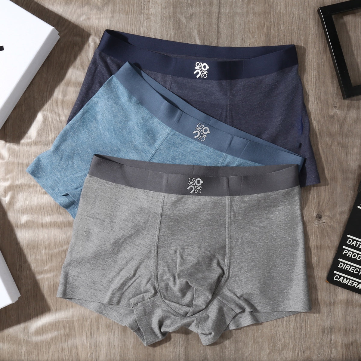 On Blue Grey Black Small Waist Motif Boxer Briefs, image 3
