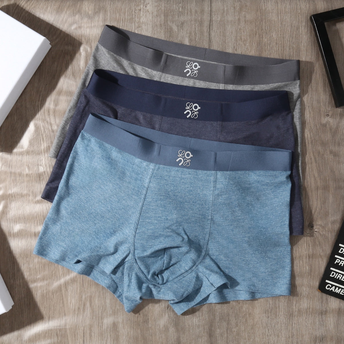 On Blue Grey Black Small Waist Motif Boxer Briefs, image 1