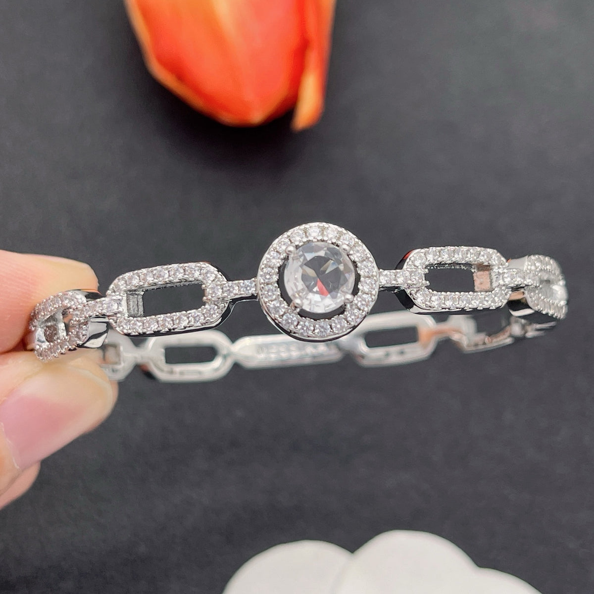 Messika Halo Link Chain bracelet in Silver Tone, detail view 16