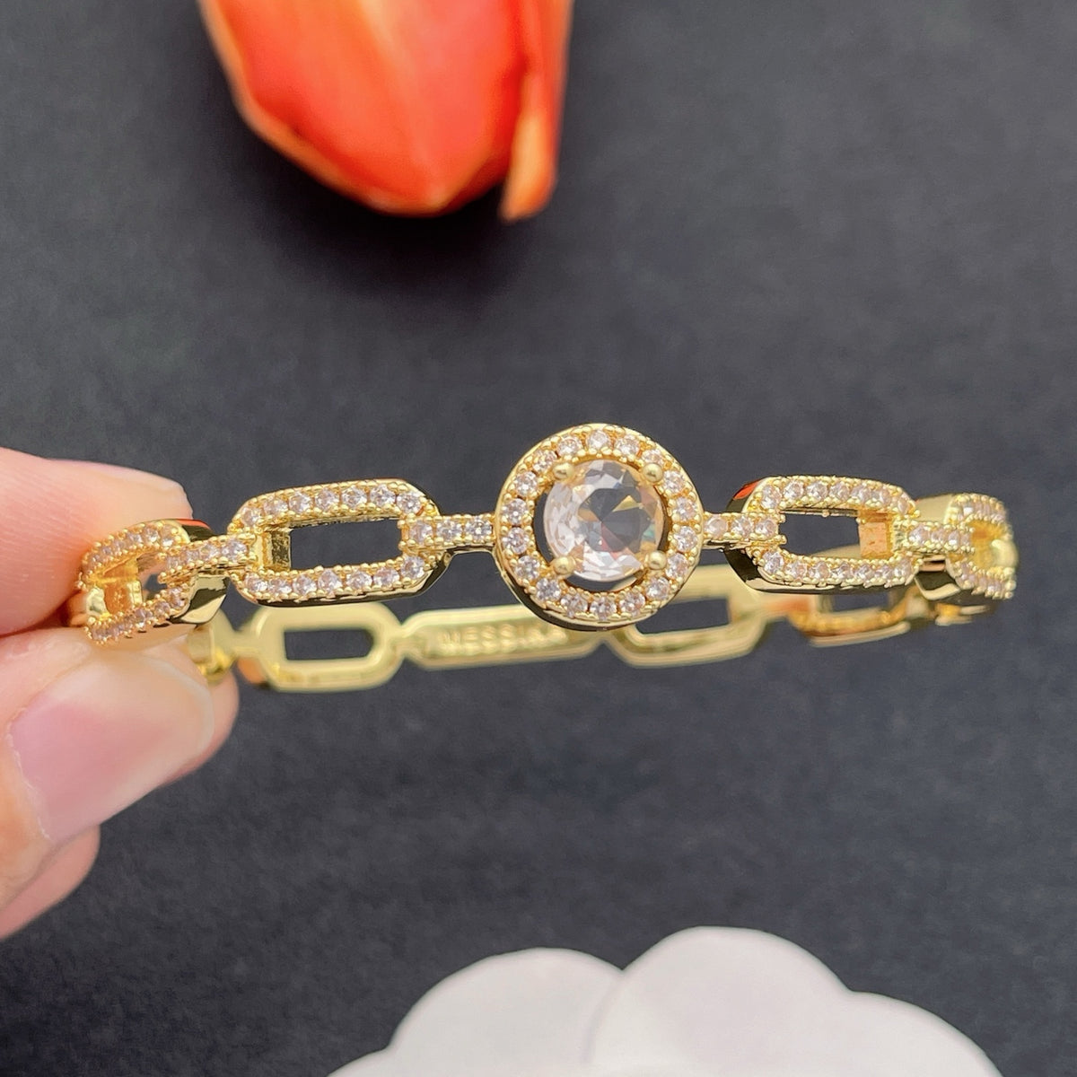 Messika Halo Link Chain bracelet in Gold Tone, detail view 9