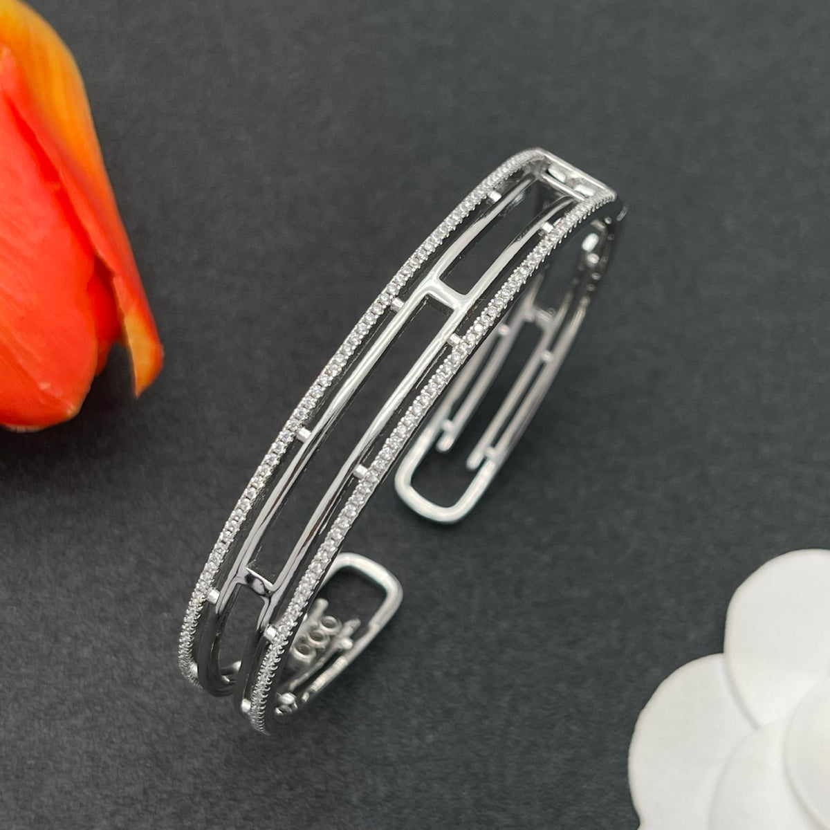 Messika Pavé Open Bar bracelet in Silver Tone, detail view 11