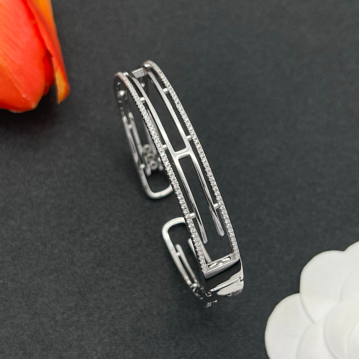 Messika Pavé Open Bar bracelet in Silver Tone, detail view 12
