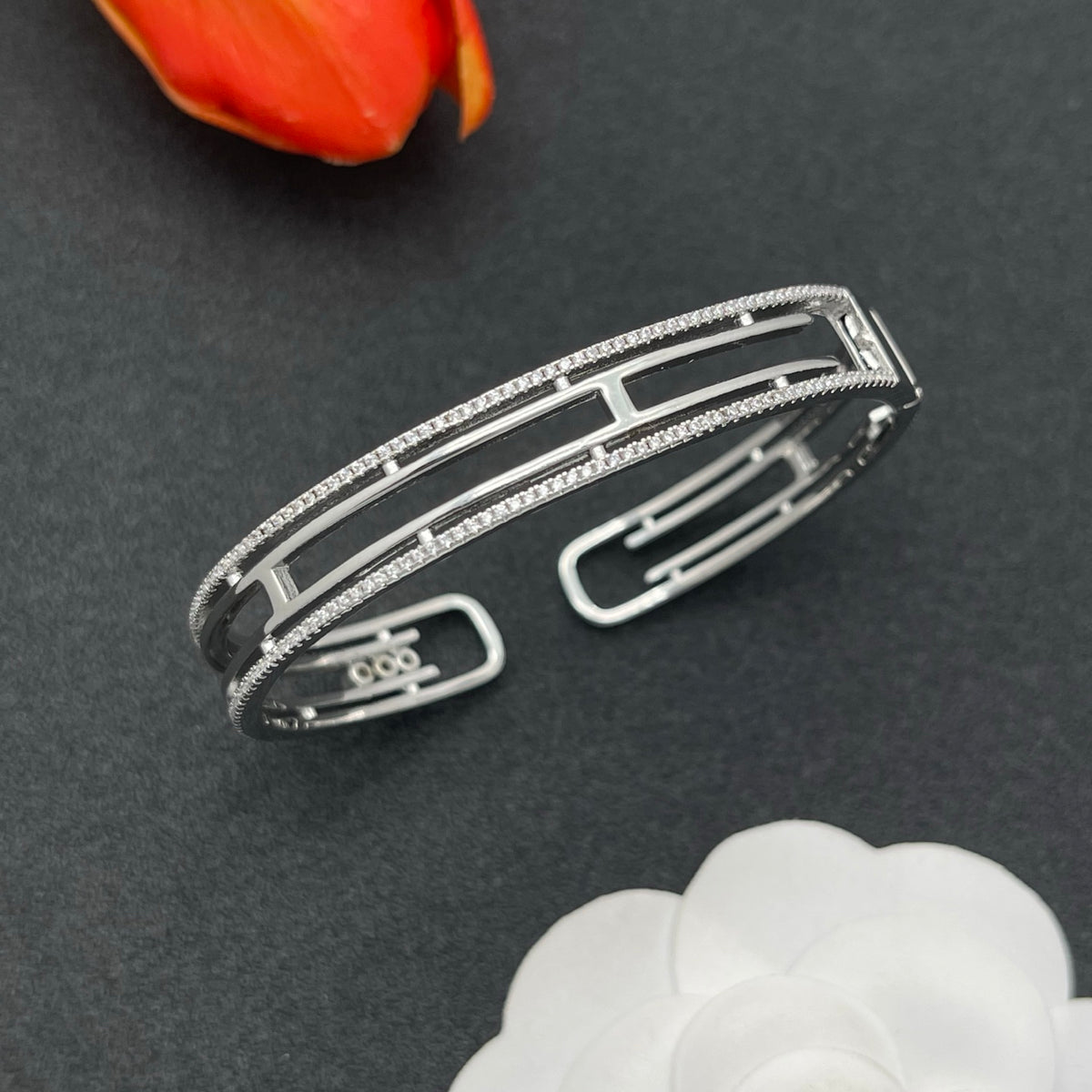 Messika Pavé Open Bar bracelet in Silver Tone, detail view 10
